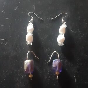 Elegant White and Purple Earrings Set
